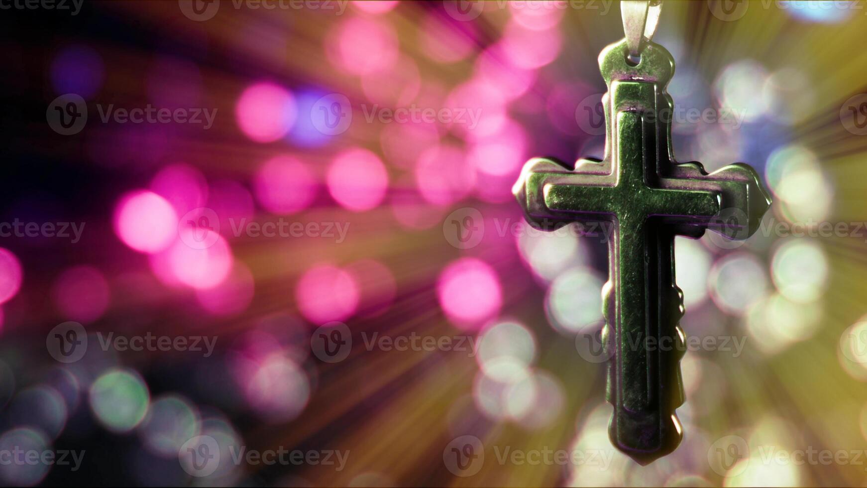 A Holy Christian Religion Symbol Cross for Pray and Colorful Bokeh photo