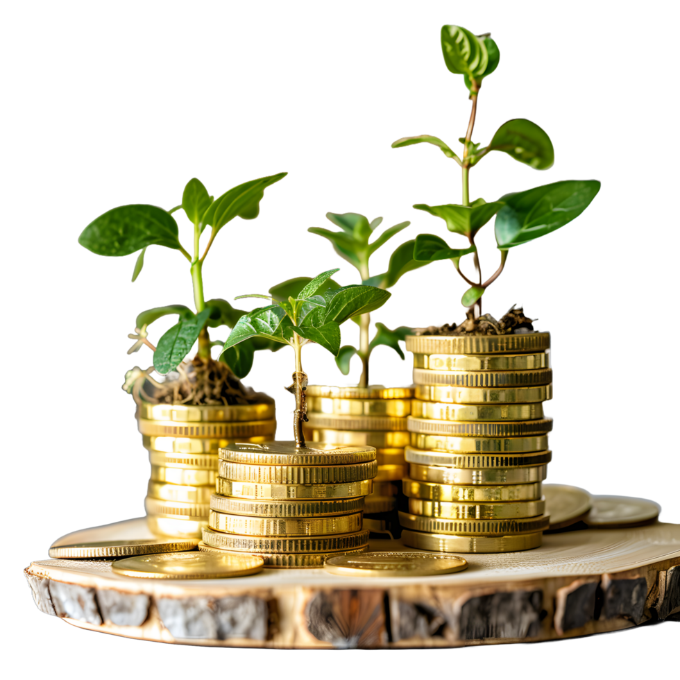 Plant with coins isolated on transparent background png