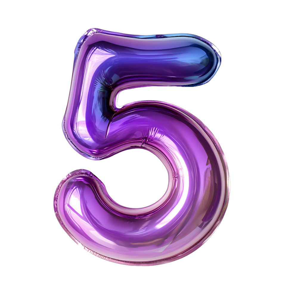 A purple number 5 isolated on transparent background png