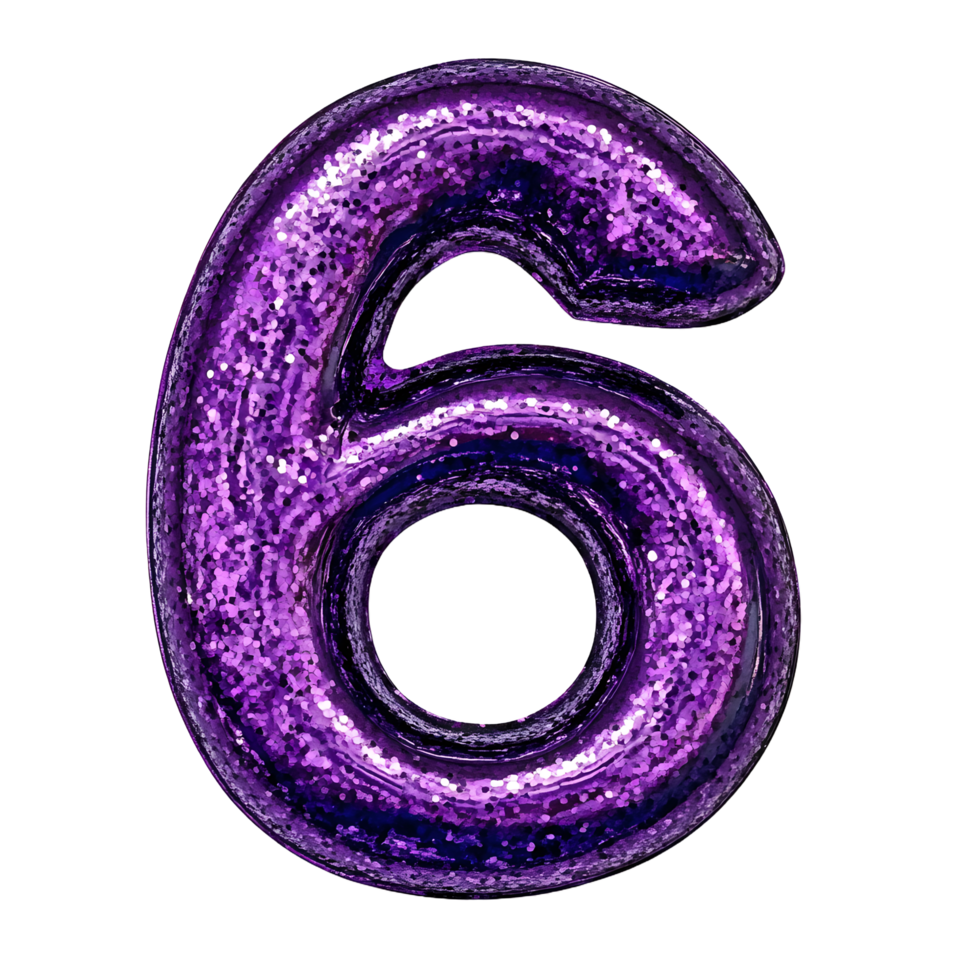 Purple number 6 isolated on transparent background png