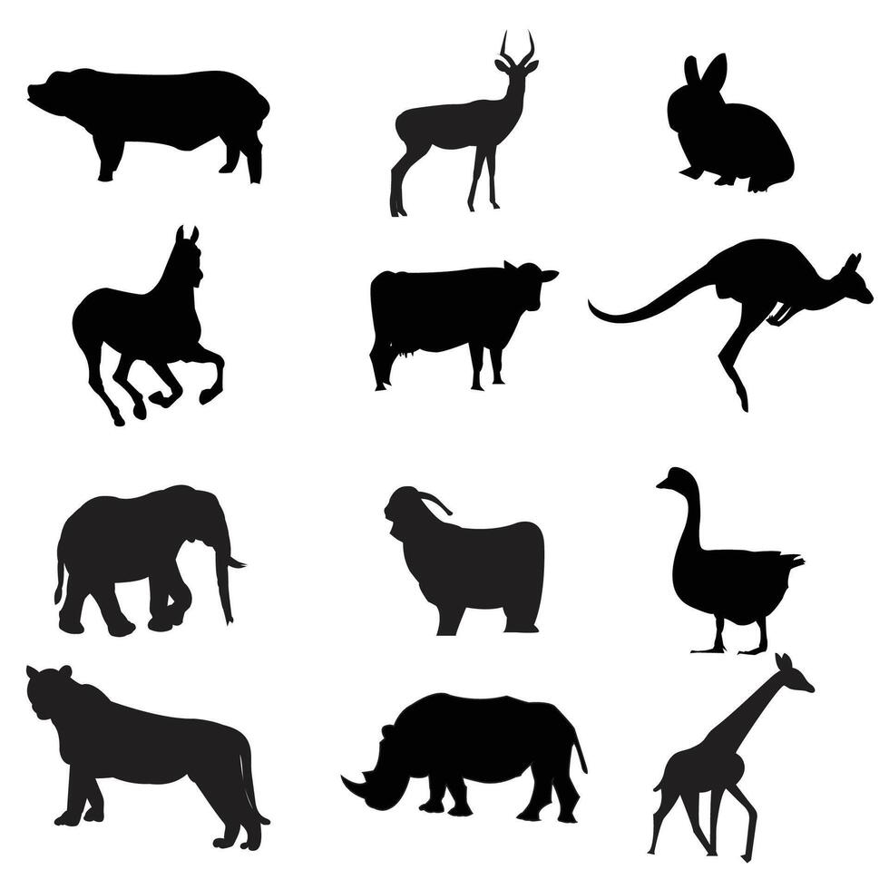 Animal element wildlife silhouette collection vector