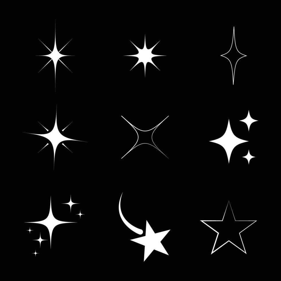 Flat sparkling star collection white color vector