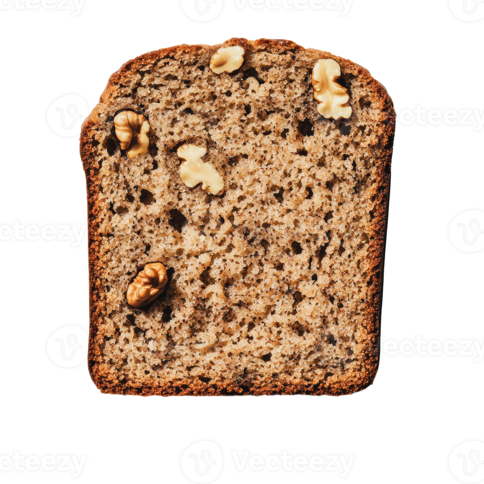 Slice of walnut bread on white background png