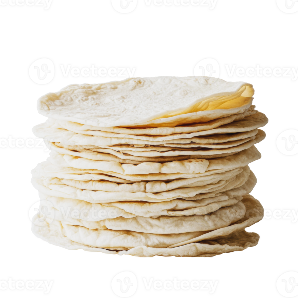 Stack of fresh tortillas on a white background, ready for serving with various dishes png