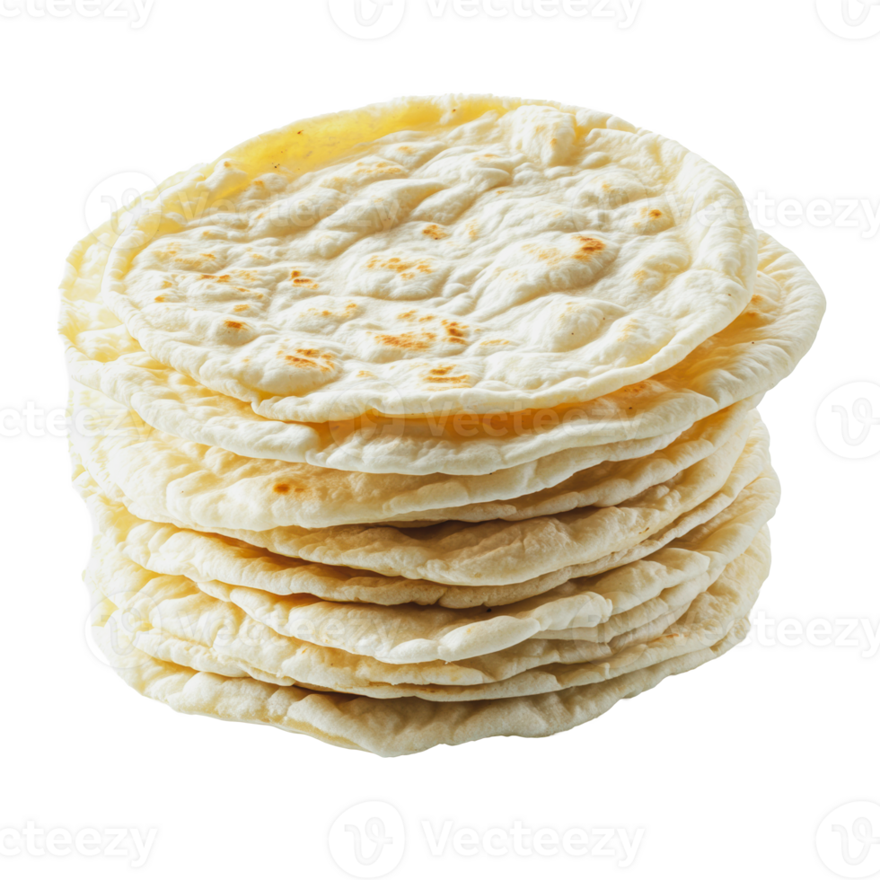 Stack of freshly made flatbreads on a white background png