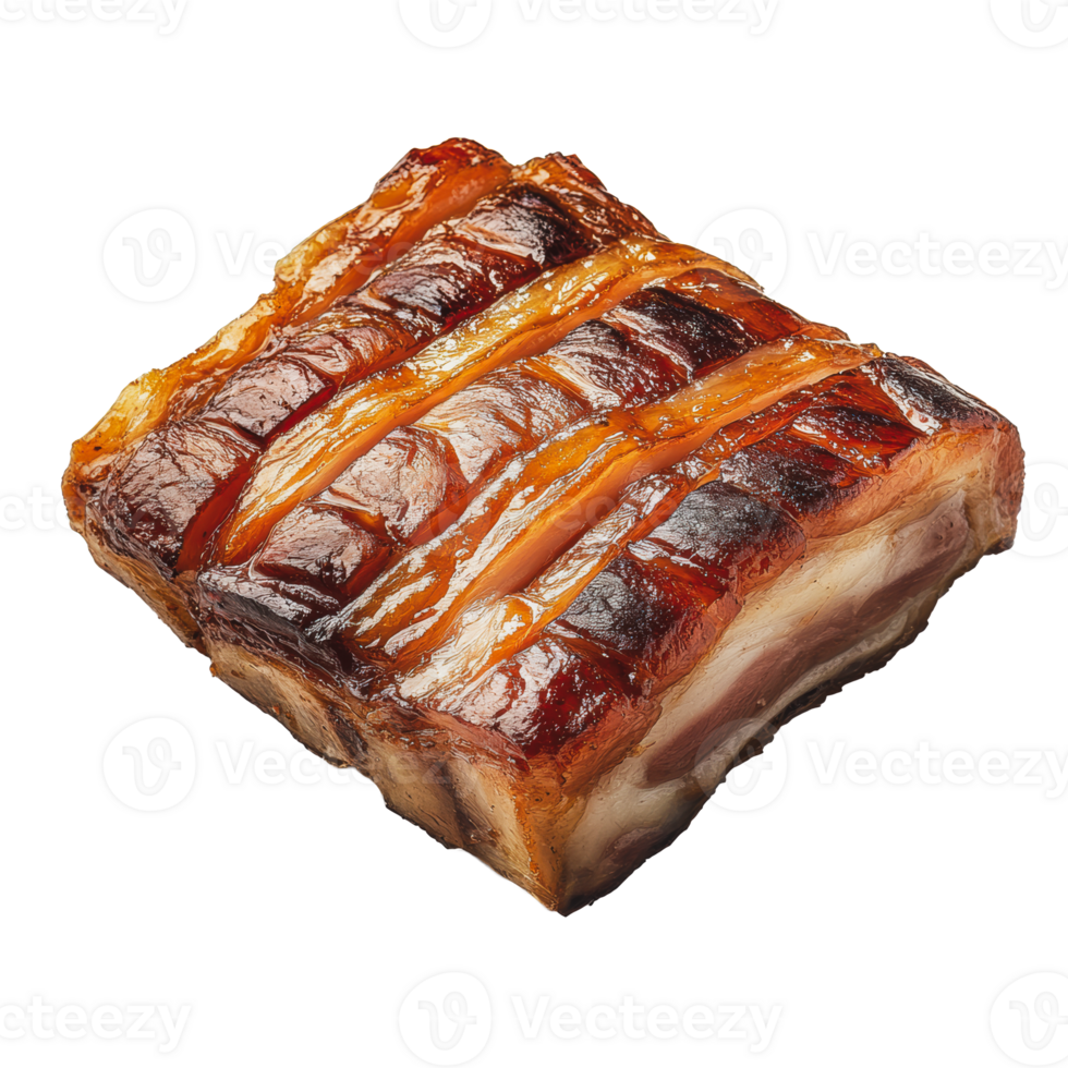 Crispy pork belly on a white background, showcasing its golden-brown crackling and juicy layers png