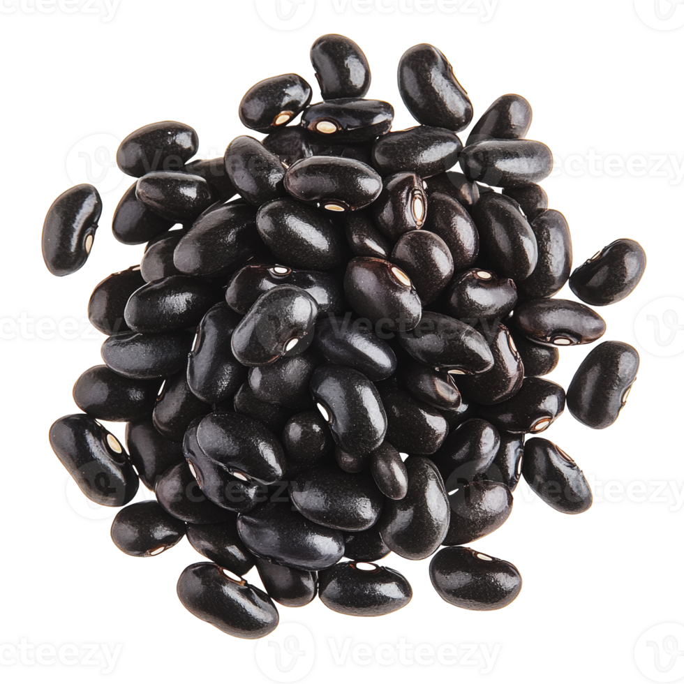 A close-up view of a pile of black beans on a white background png