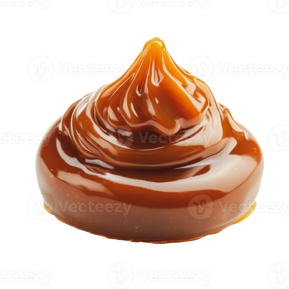 Creamy caramel sauce swirled in a heap on a white background png