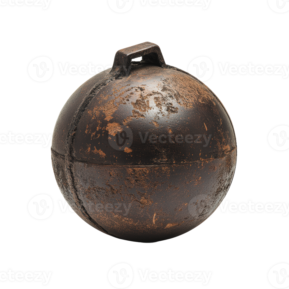 Antique cast iron buoy displayed on a white background, highlighting its worn texture and historical significance png