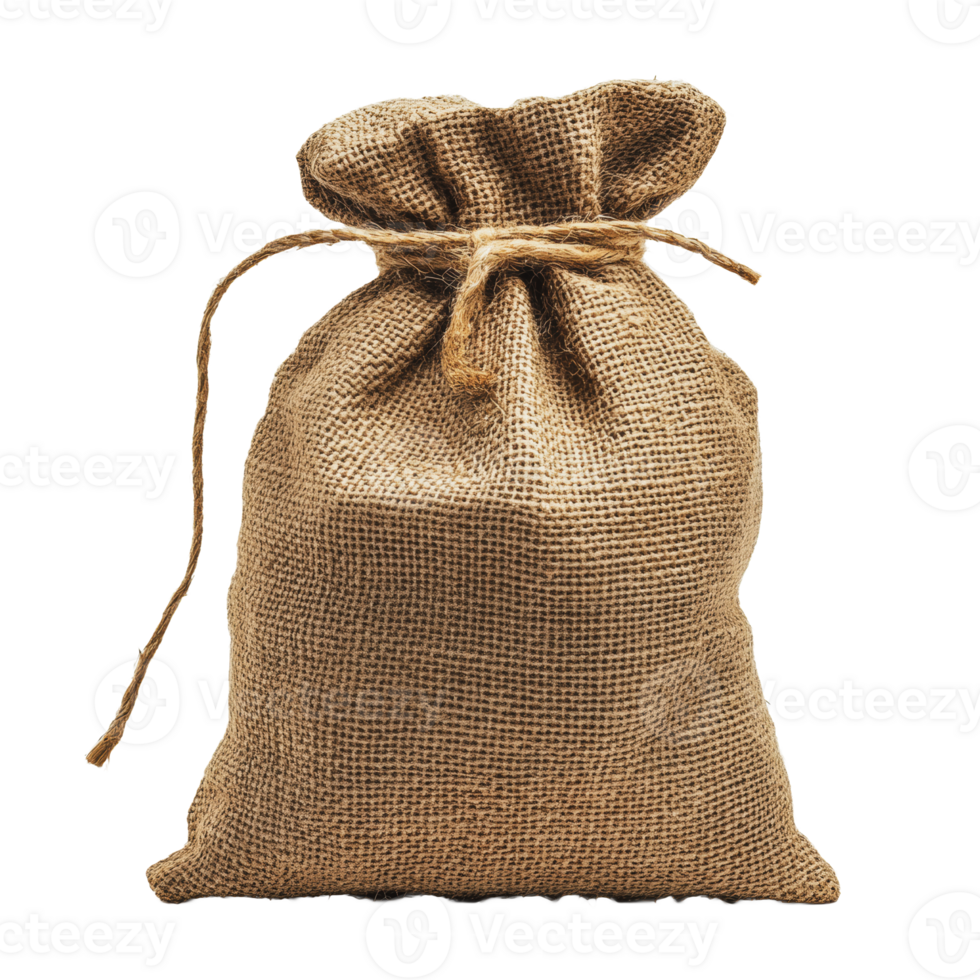 Burlap sack filled with goods displayed against a neutral background png