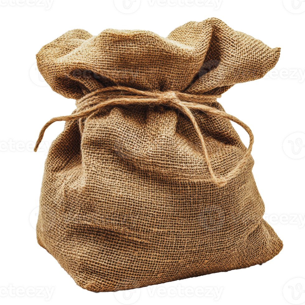 A burlap sack filled with goods on a plain background png