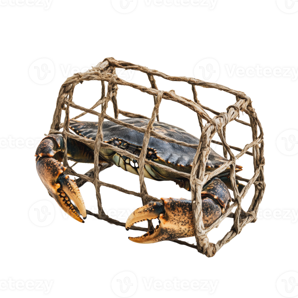 Crab caught in a woven trap on a white background png