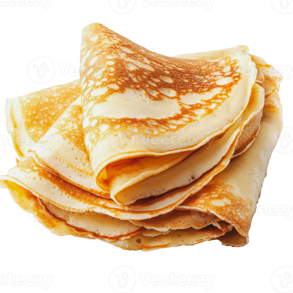 Stack of golden brown crepes on a white background png