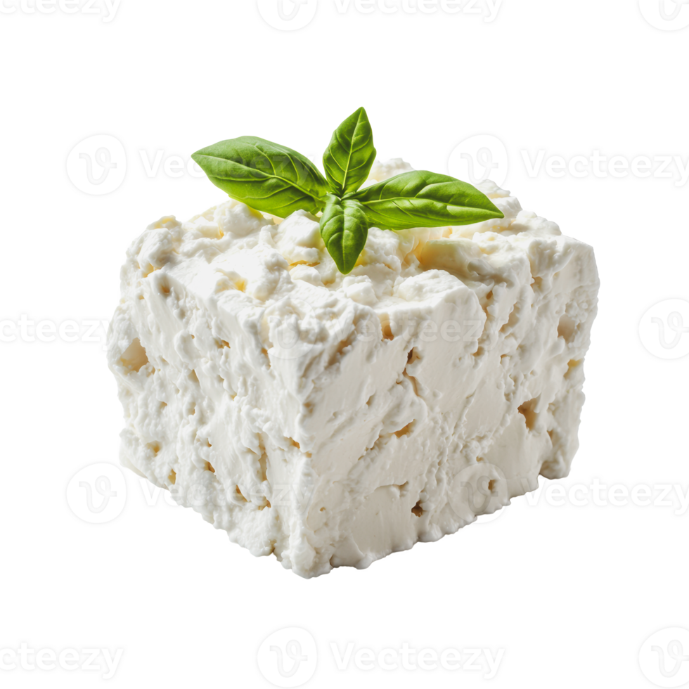 Fresh feta cheese with basil on a white background png