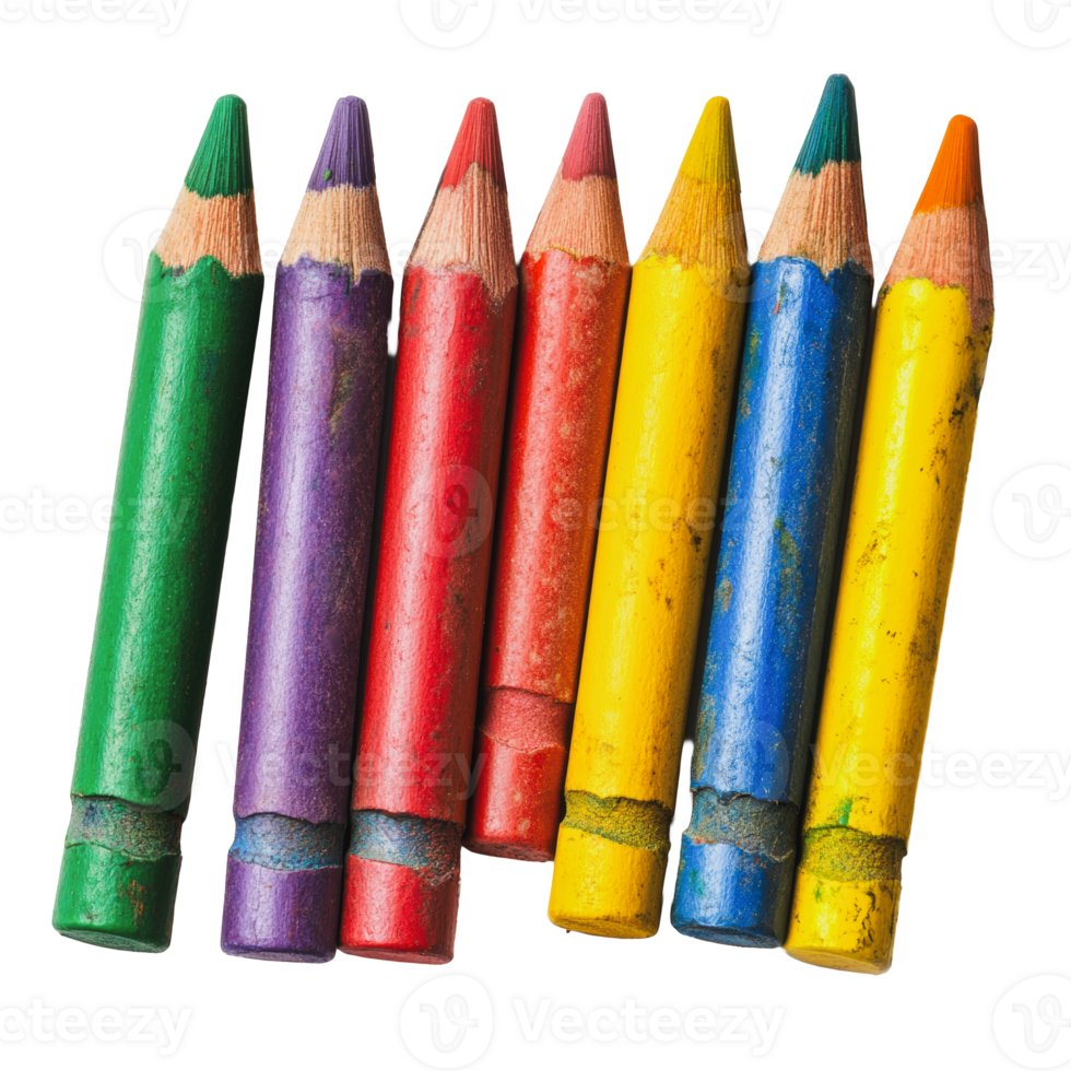 Crayons in a row on white background png