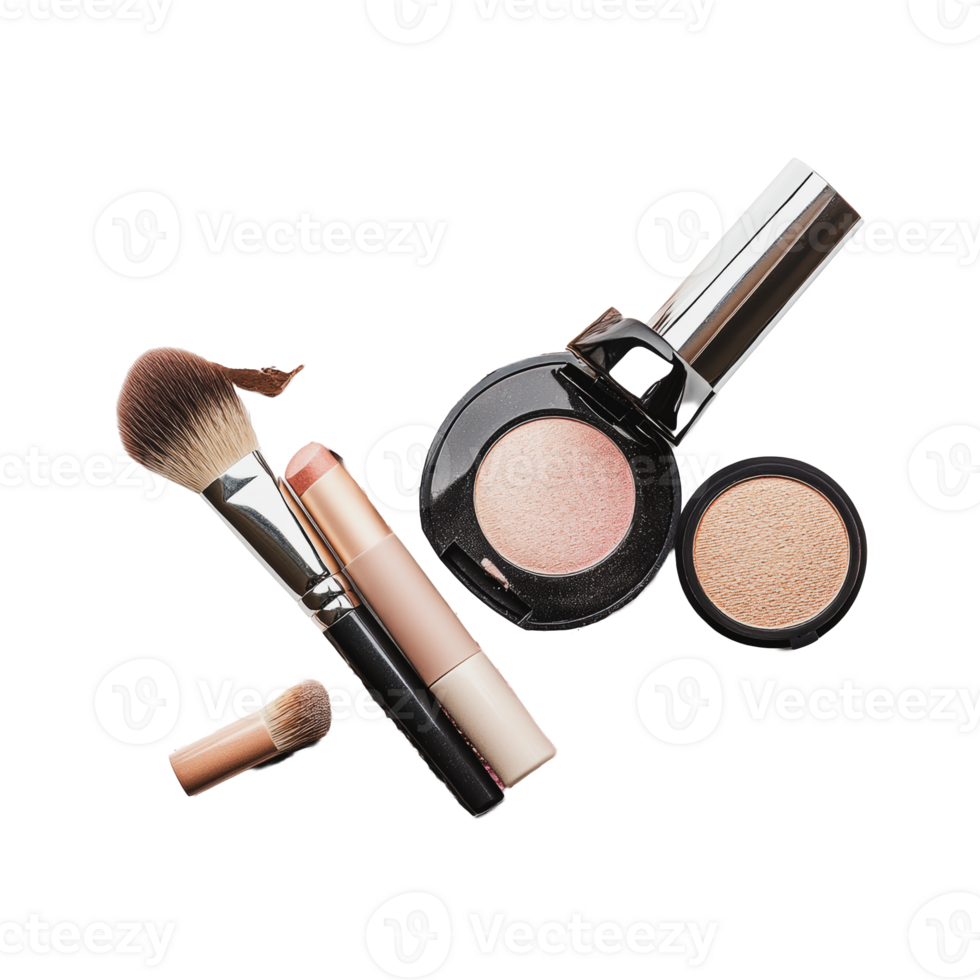 Makeup tools and products on a white surface png
