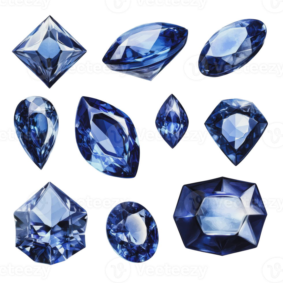 Collection of blue gemstones on a white background png