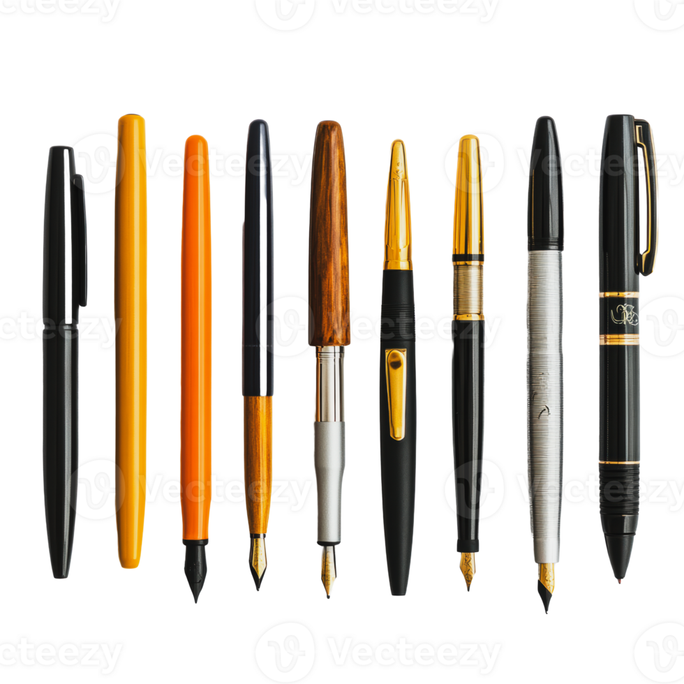 Pens in various styles on white background png