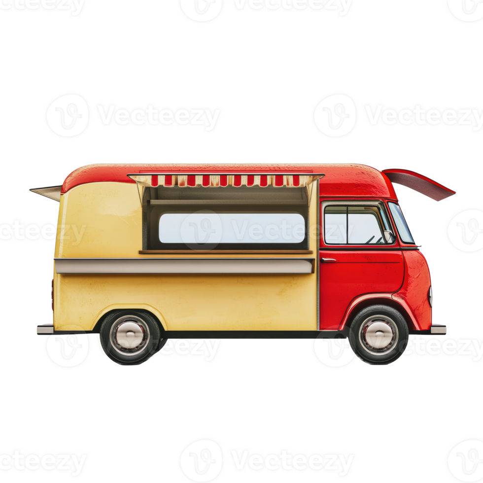 Classic food truck parked on a city street png
