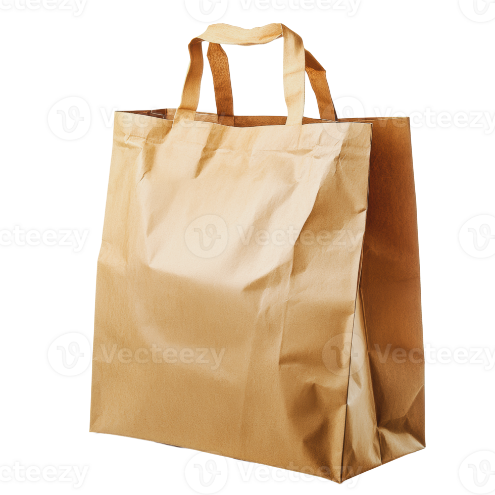 Brown paper bag with handles on a white background png