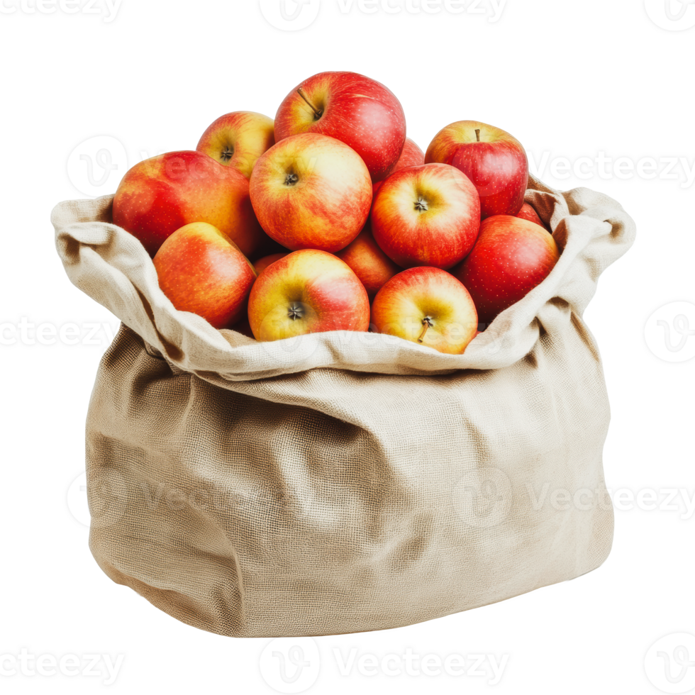 Apples in a burlap sack on a white background png