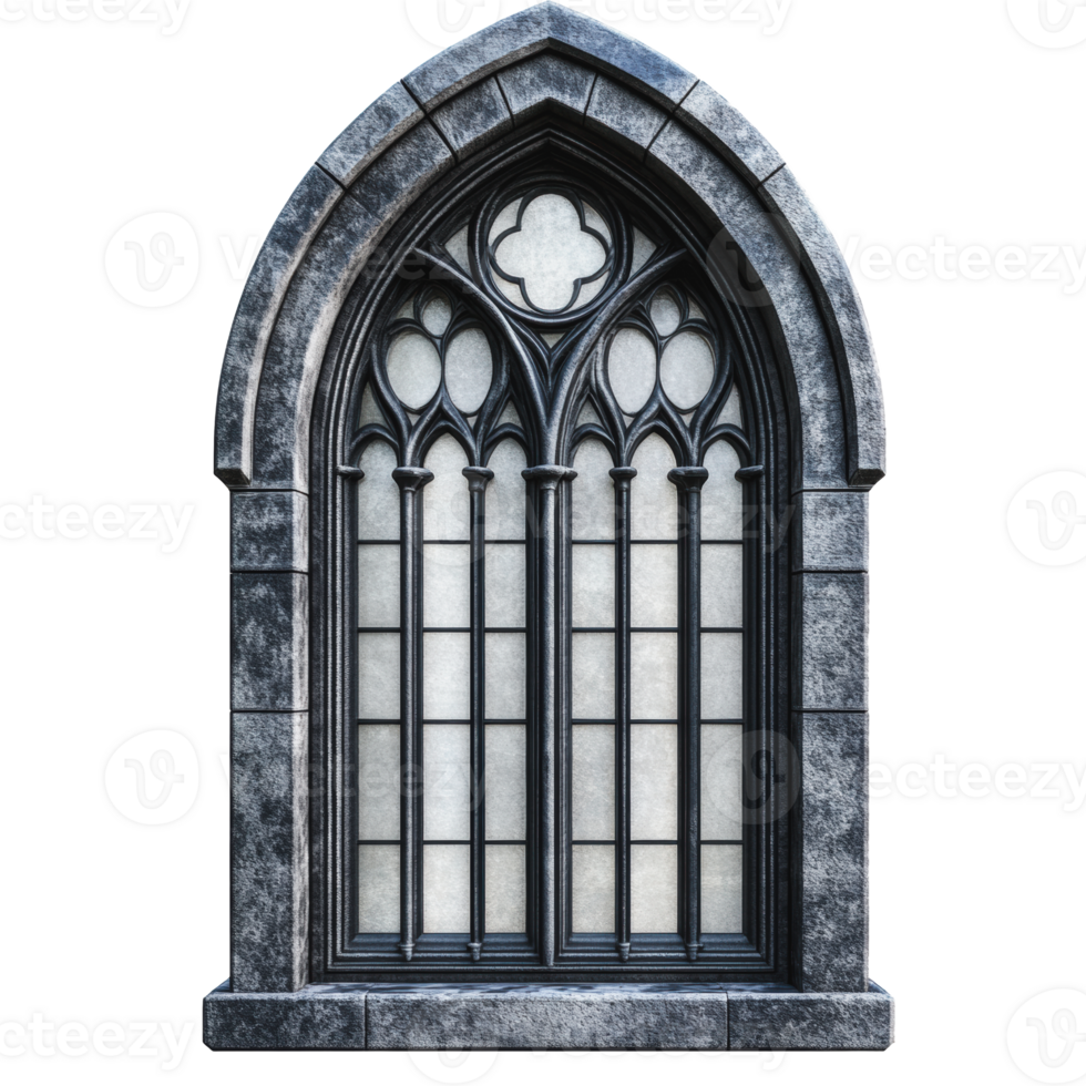 Gothic arched window against white background png