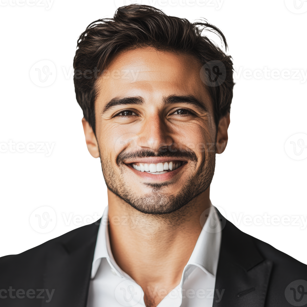 Young man in suit smiling against white background png