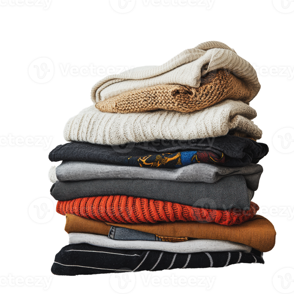 Stack of cozy sweaters on a white background png
