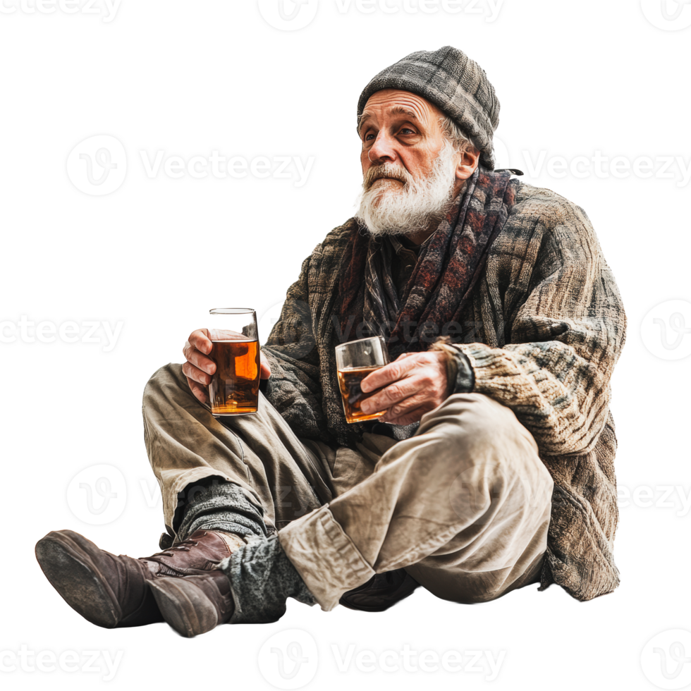 Elderly man with drinks on white background png