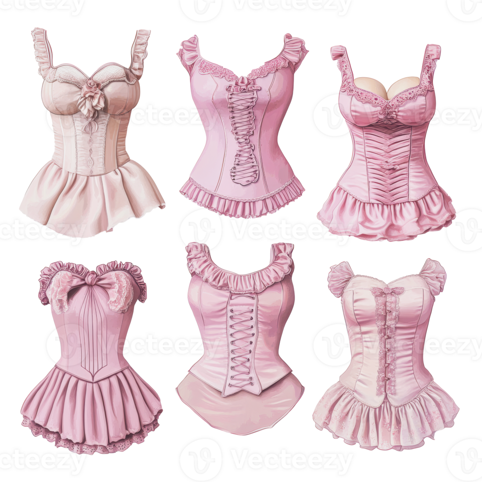 Collection of pink corsets on a display png