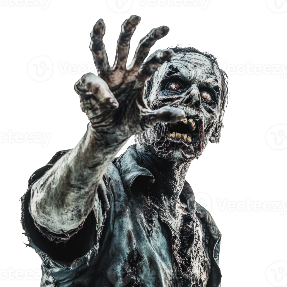 Creepy zombie reaching out on a white background png