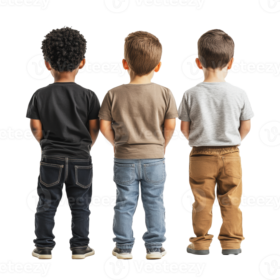 Three children standing together from behind png