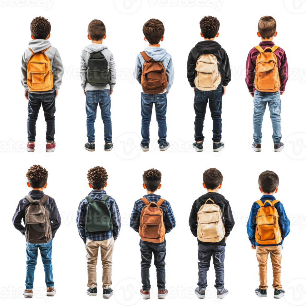 Children with backpacks lined up for school png