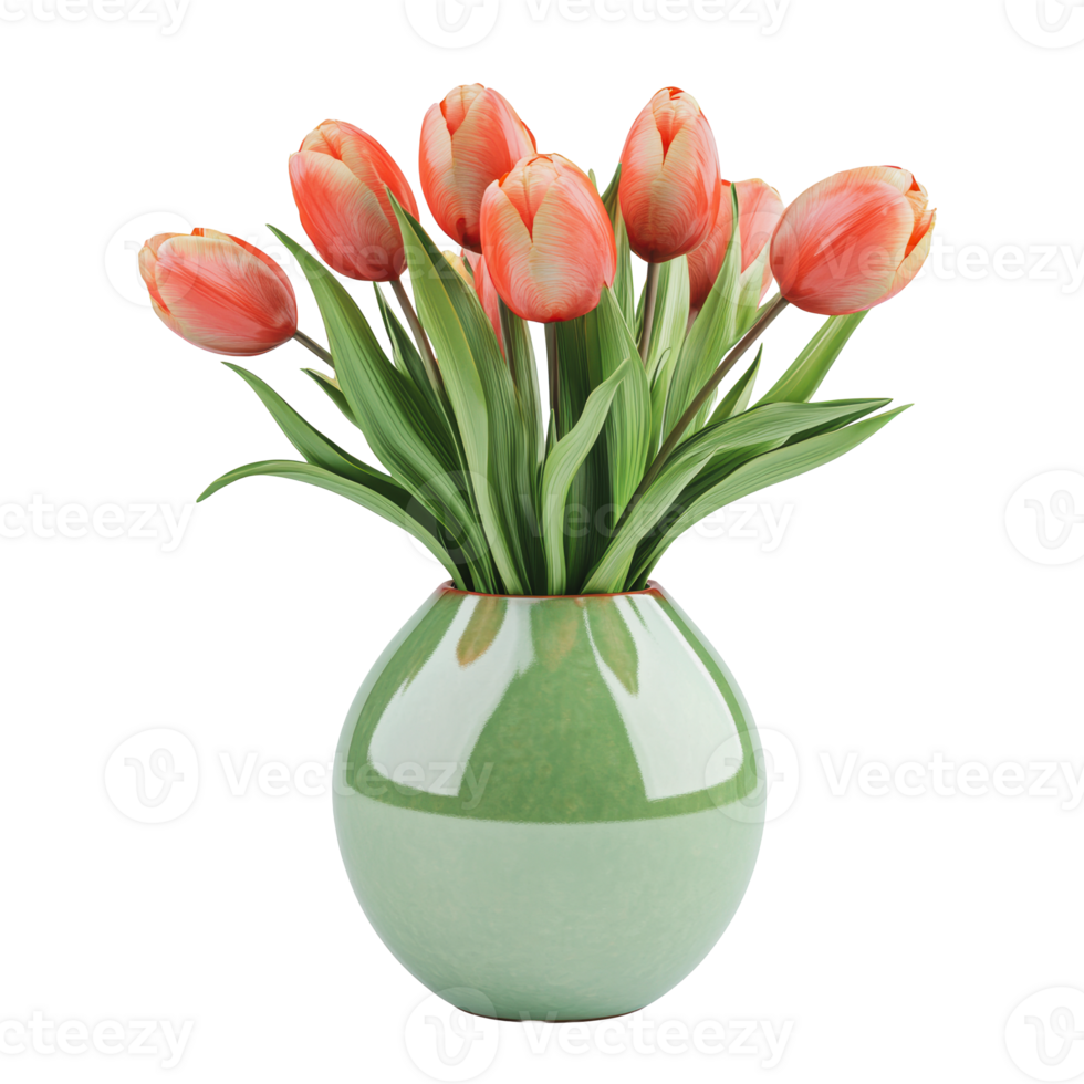 Fresh tulips in a green vase on a white background png