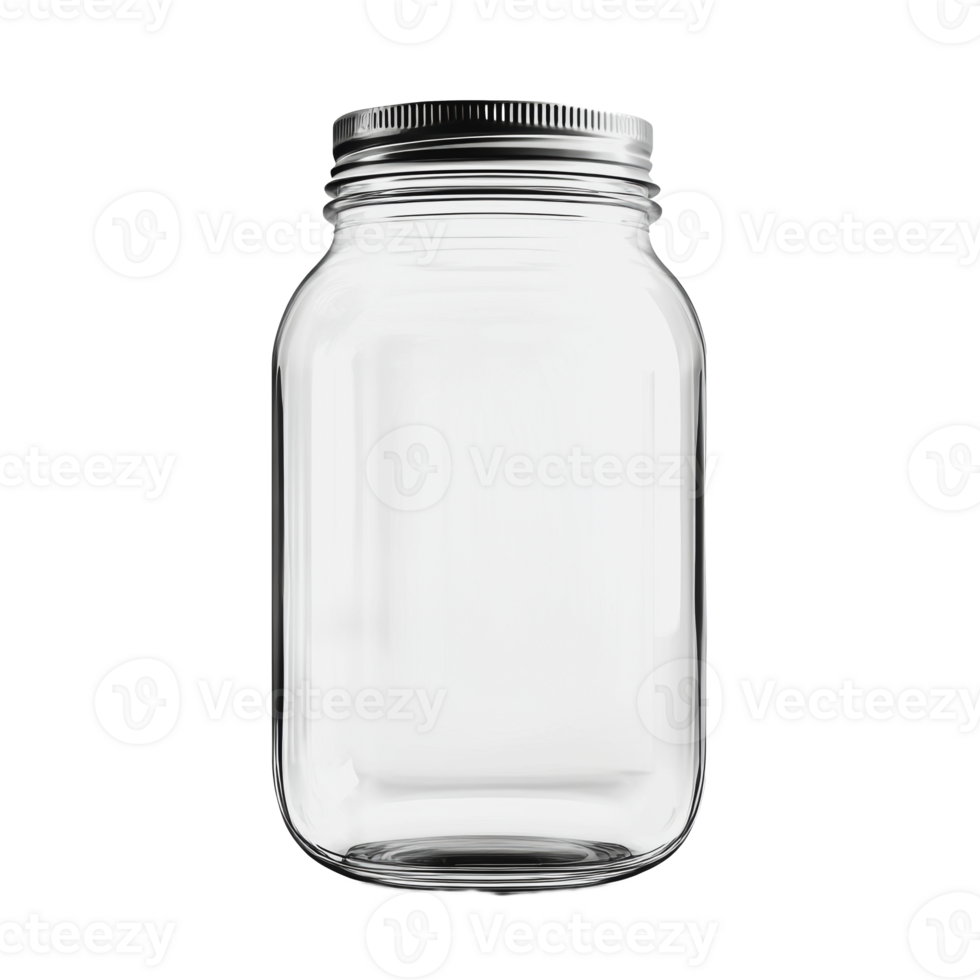 Empty glass jar with metal lid on white background png