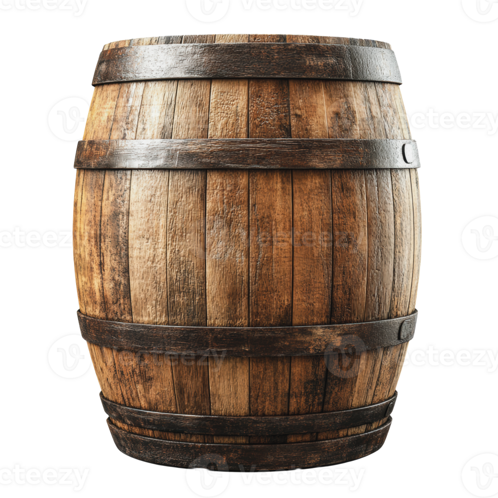 Rustic wooden barrel on a white background png