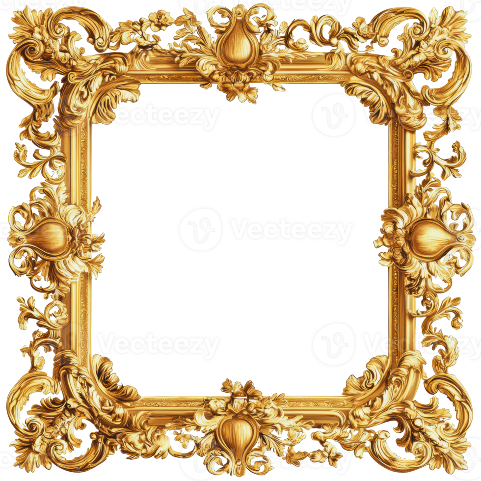 Ornate golden picture frame on a white background png