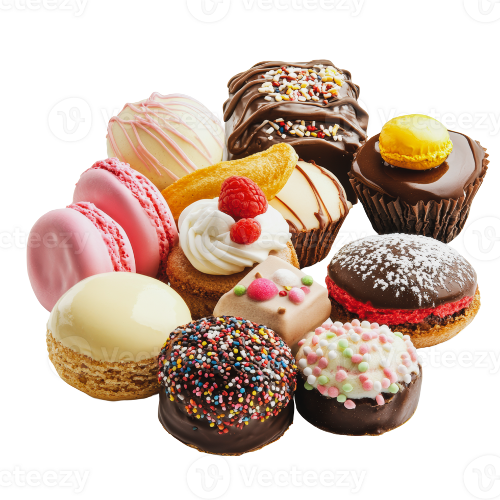 Assorted desserts arranged on a white background png