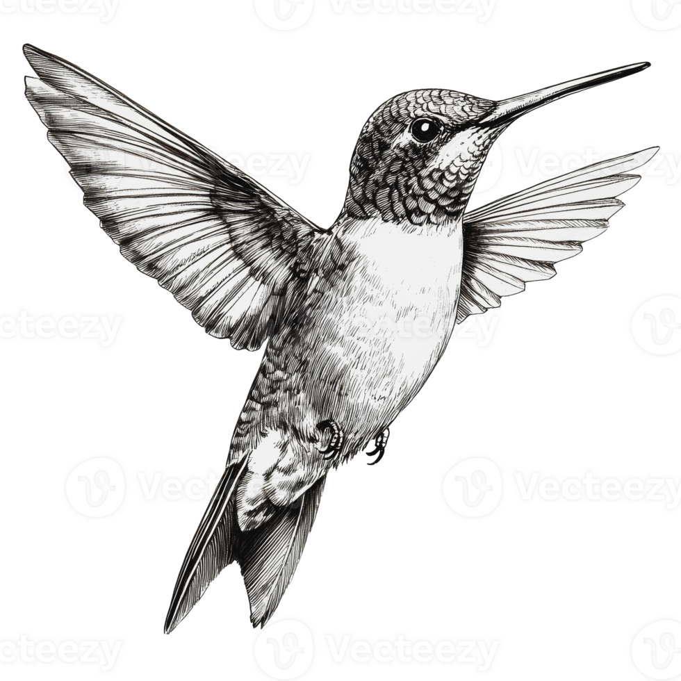 Hummingbird in flight against a white background png