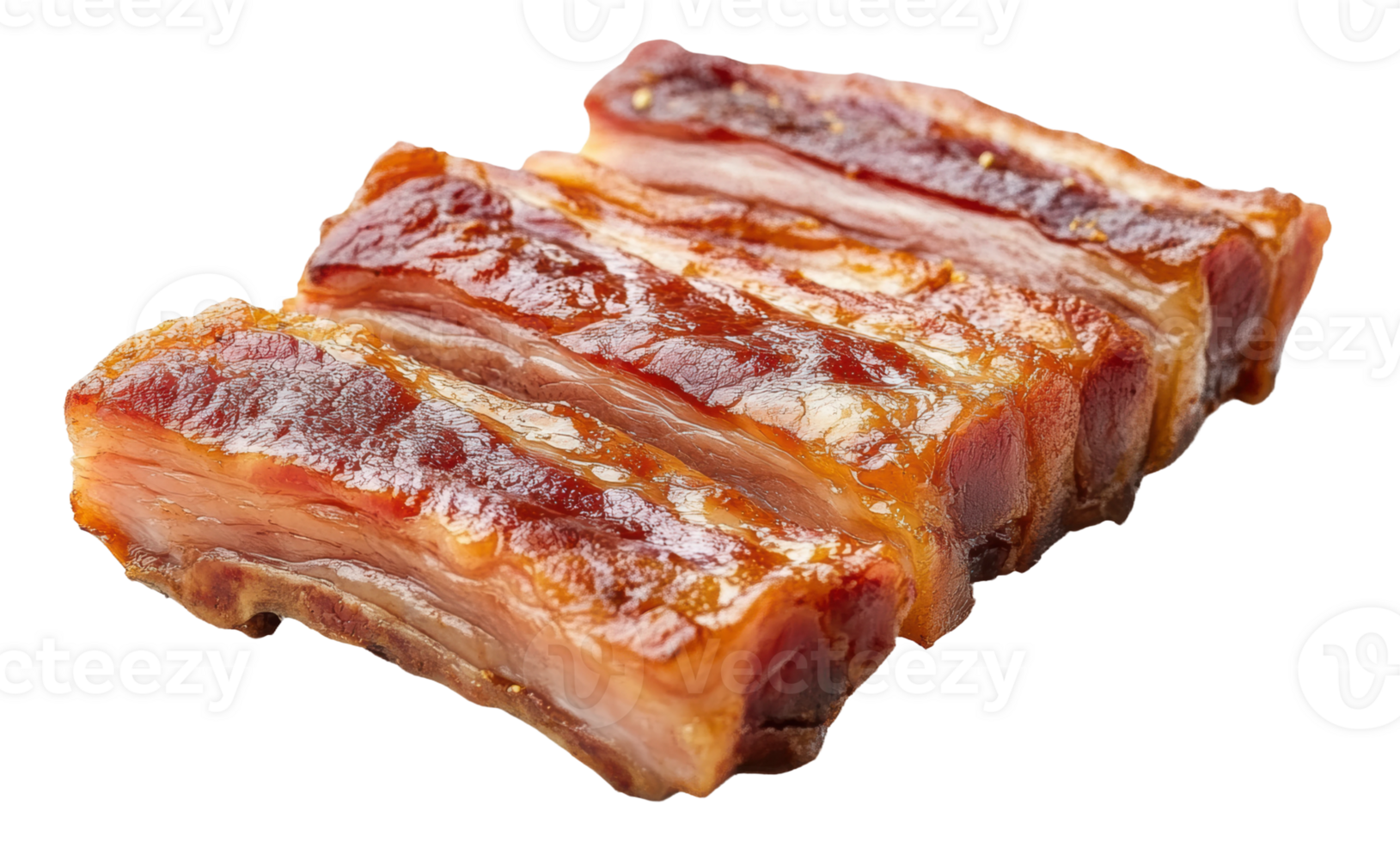 Delicious grilled pork ribs on a white plate, cut out - stock . png