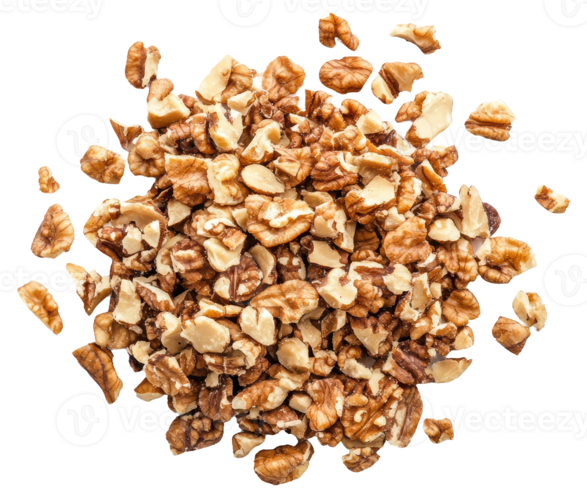 Chopped walnuts on a white surface, cut out - stock . png