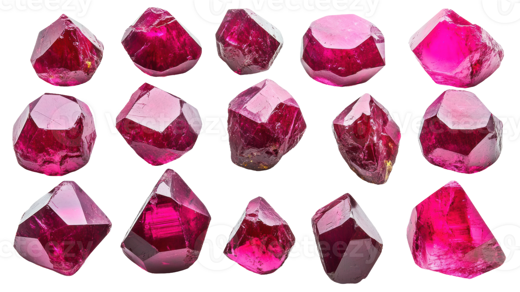 Collection of natural ruby gemstones, cut out - stock . png