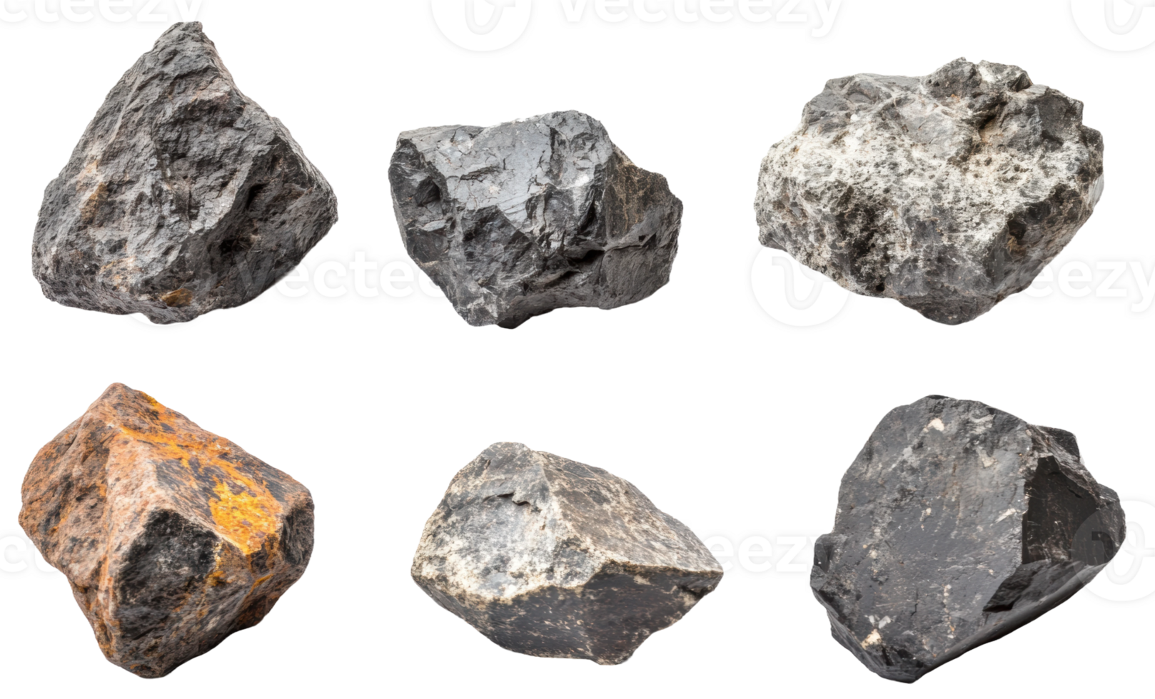 Various types of rocks showcasing different textures and colors, cut out - stock . png
