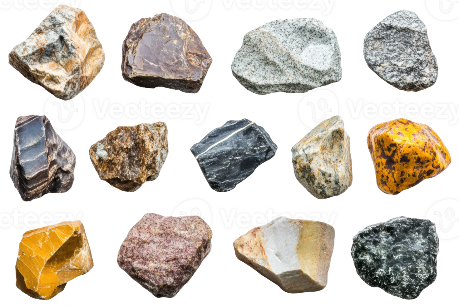Collection of various natural stones, cut out - stock . png