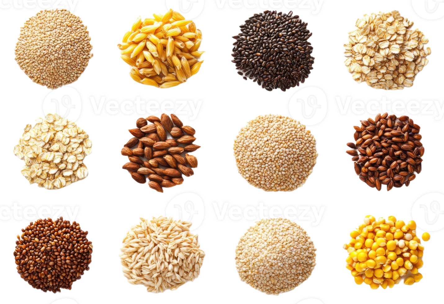 A variety of grains and seeds arranged, cut out - stock . png