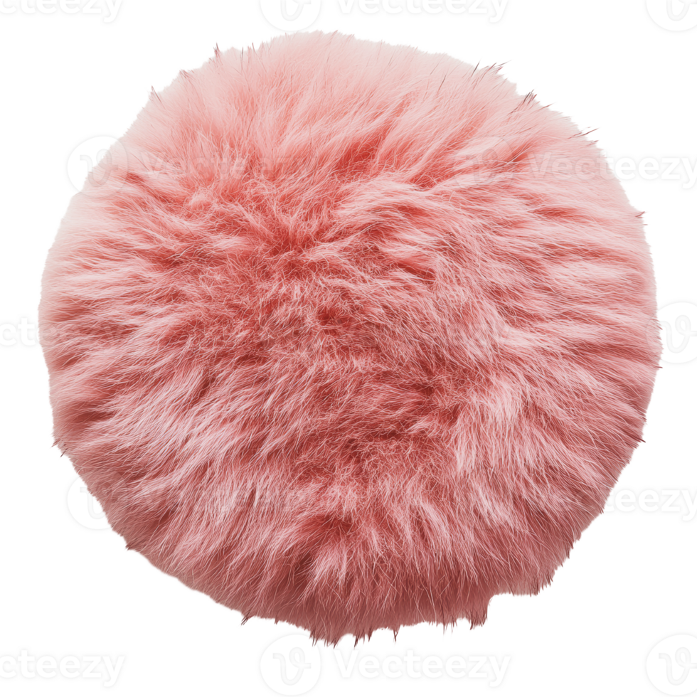 Soft pink round fur cushion on a white background png