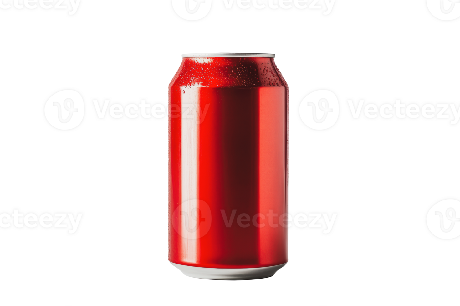 Bright red soda can on a white background, showcasing condensation droplets in a studio setting png