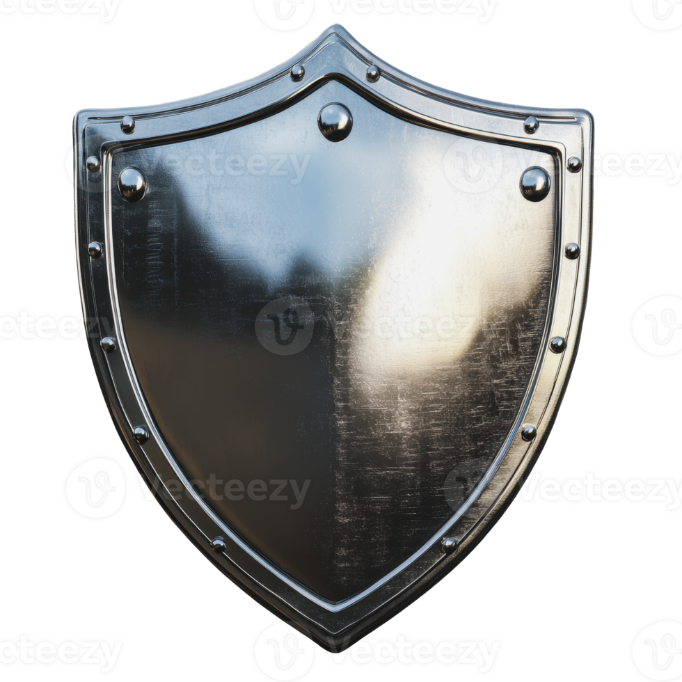 A polished metal shield with a classic design on a plain background png