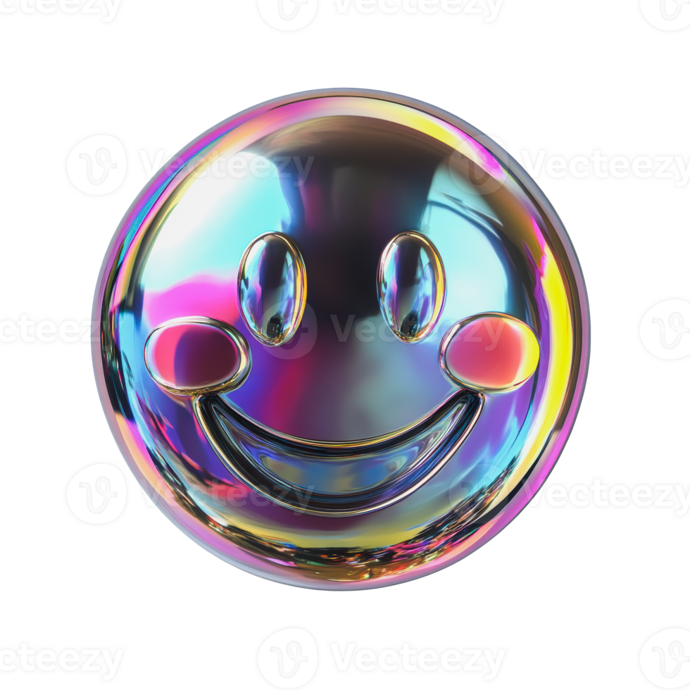 Colorful reflective smiley face emoji with a shiny surface png