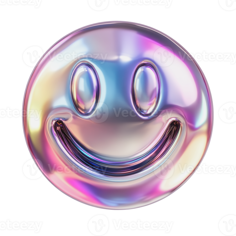 Colorful holographic smiley face with shiny finish png